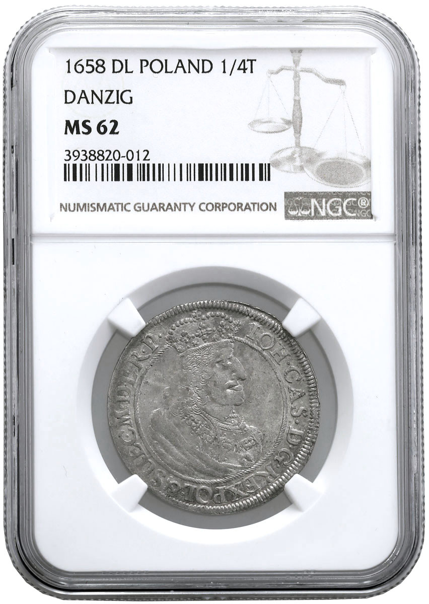 Jan II Kazimierz Ort 18 groszy 1658 DL Gdańsk NGC MS62 2 MAX